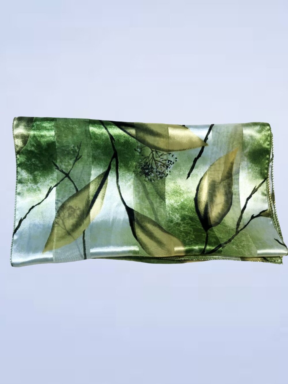 Green Leaf Satin Rectangle Scarf